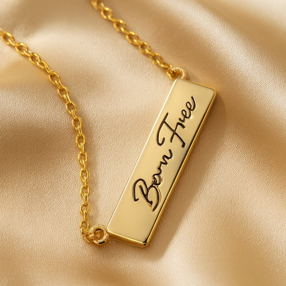 Gold 'Born Free' Pendant Necklace  Inspirational Word Charm Fashion Jewelry Gift